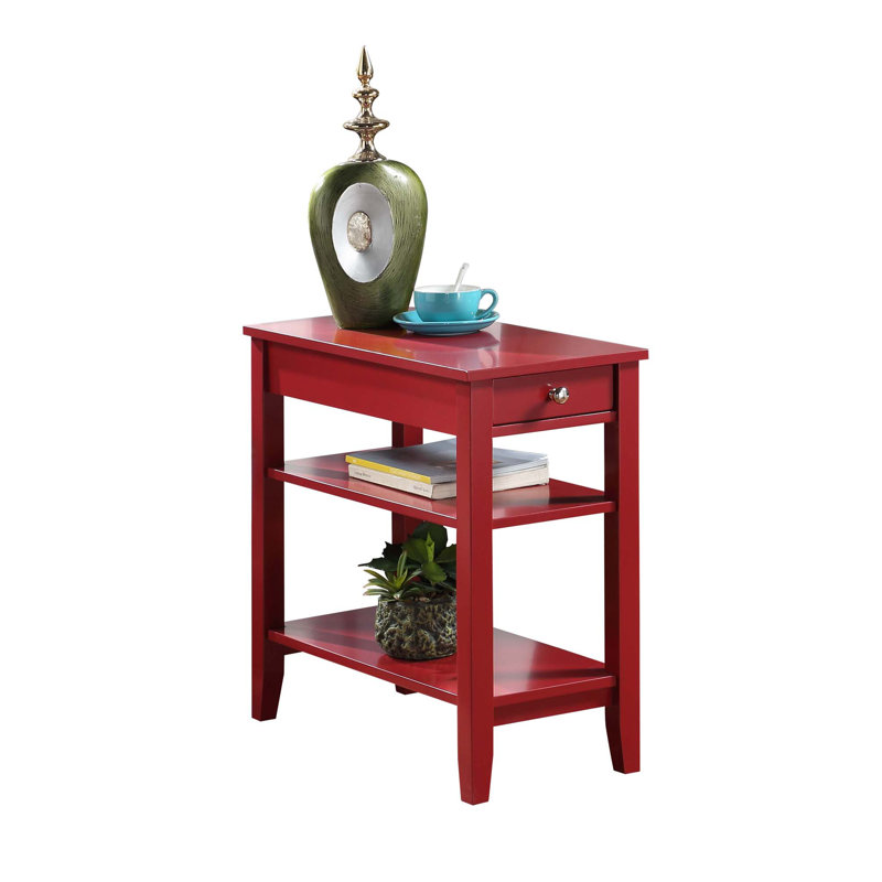 Carbin End Table with Drawer and Shelves, Cranberry Red