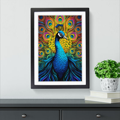 Peacock Op - Single Picture Frame Print on Wood