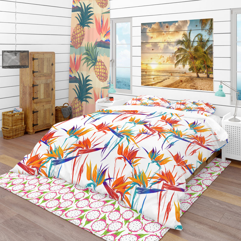 Ensemble de housse de couette tropical, Housse de couette double / grand et 2 taies