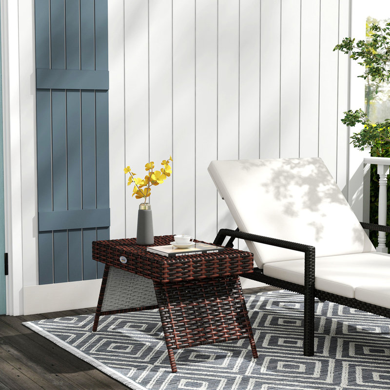 Folding Rattan Side Table, Outdoor End Table, Coffee Table
