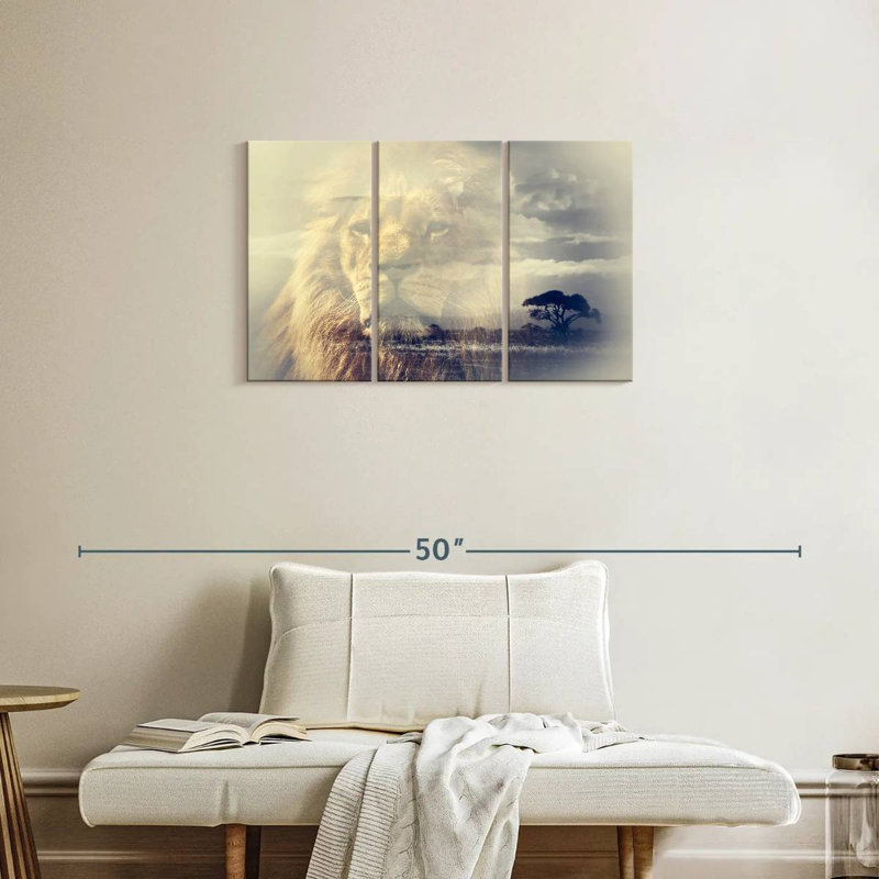 Royaume des Lions, ensemble de 3 reproductions d'art sur toile, ensemble de 3 pièces, H 20 po x l 33 po