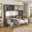 Lit escamotable avec bureau et armoires de rangement en rotin-131274444