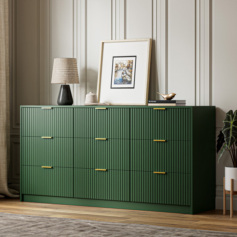 Commode 9 tiroirs Aphan, l 63 po, Vert