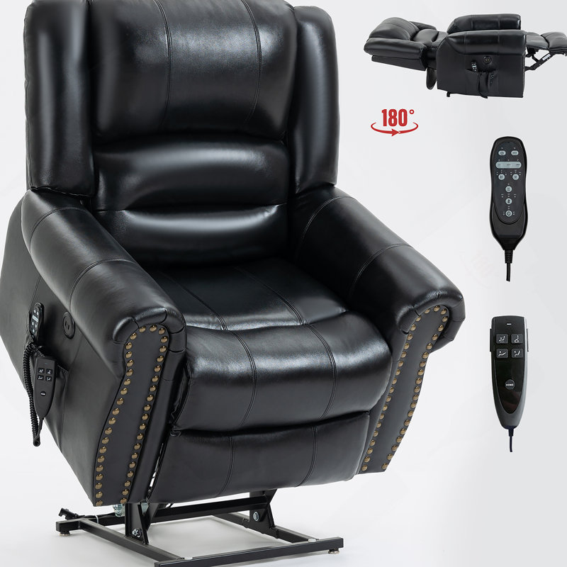 Fauteuil inclinable Power Lift, double moteur, cuir véritable, mécanisme de mouvement robuste avec ports USB