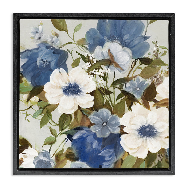 Blue Flower Bundle, Jet Black Floater Frame, 18" H x 18" W