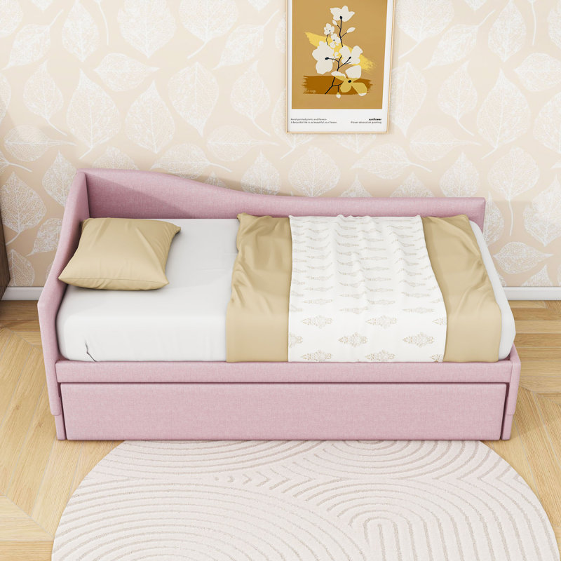 Twin Upholstered Daybed with Pop Up Trundle, Pink