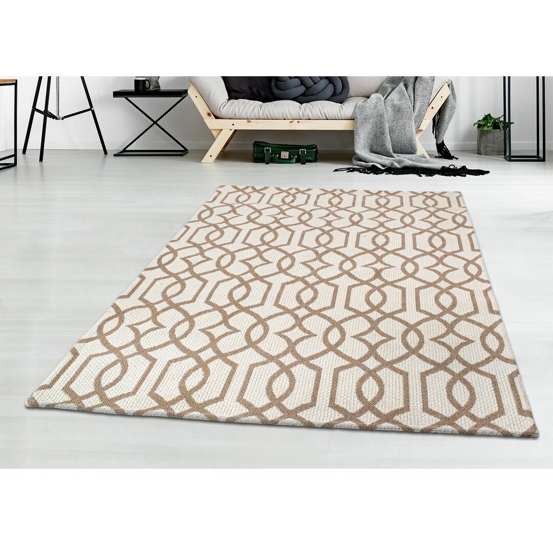 Baumwollteppich 21563 Creme Kurzflor Wohnzimmer Teppich Akseli