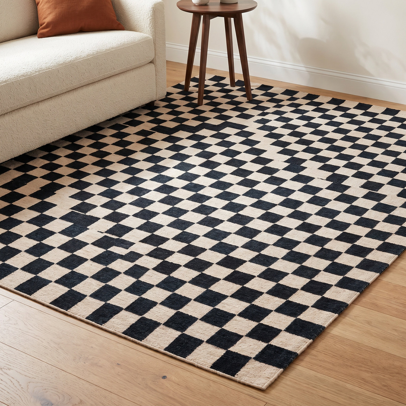 Freesia Black Beige Hand-Tufted Checkered Rug, Rectangle 9' x 12'