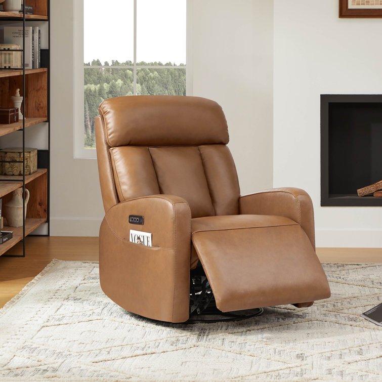 Genuine Leather Triple Motor Glider Swivel Rocker Power Recliner With Power Headrest And Power Lumbar Support