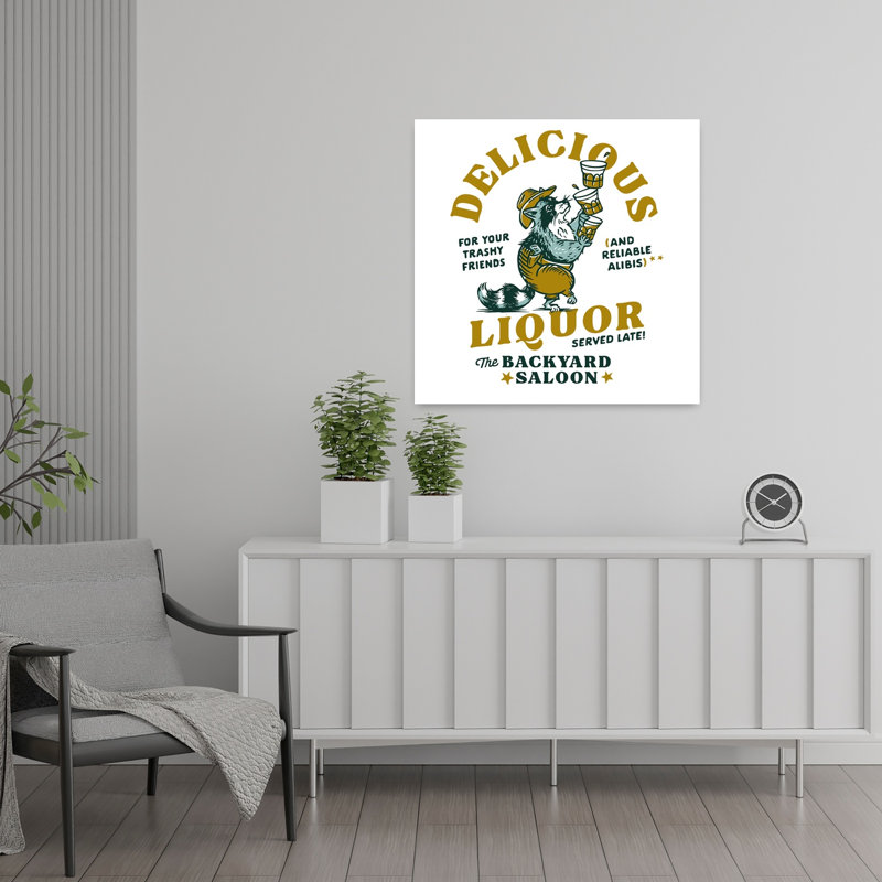 Raccoon Saloon Cheers Playful Retro Rustic Animal Forest, art mural, 24" H x 24" W