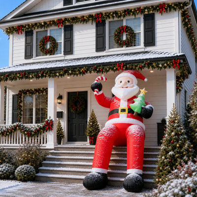 Décoration de Noël gonflable 10,6pi Père Noël assis avec 6 lumières DEL 210D Polyester 12V 1500mA