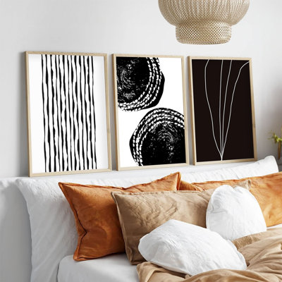 Ensemble de 3 peintures élégantes encadrées, cadre en bois massif, 19,7 x 13,8 pouces chacune | 100% panneau de fibres à densité moyenne, épaisseur: 0,1 pouce | Parfait pour la décoration de salon et de bureau, design élégant et contemporain
