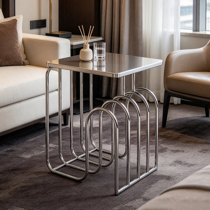 Table de bout carrée moderne, table d'appoint en acier rouge, table d'appoint de salon.