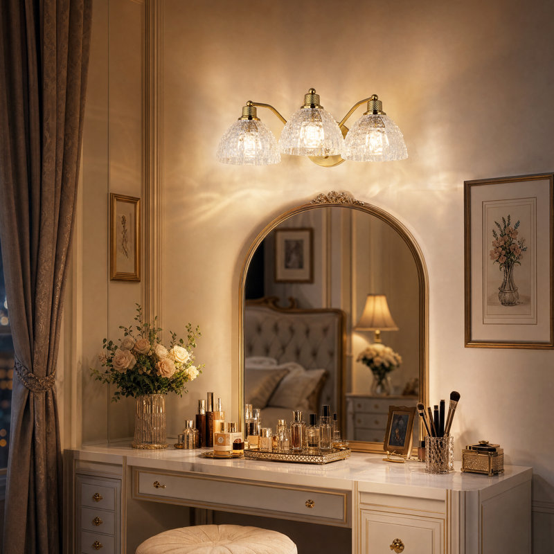 Lampe murale 3 lumières avec verre à motif d'écorce 