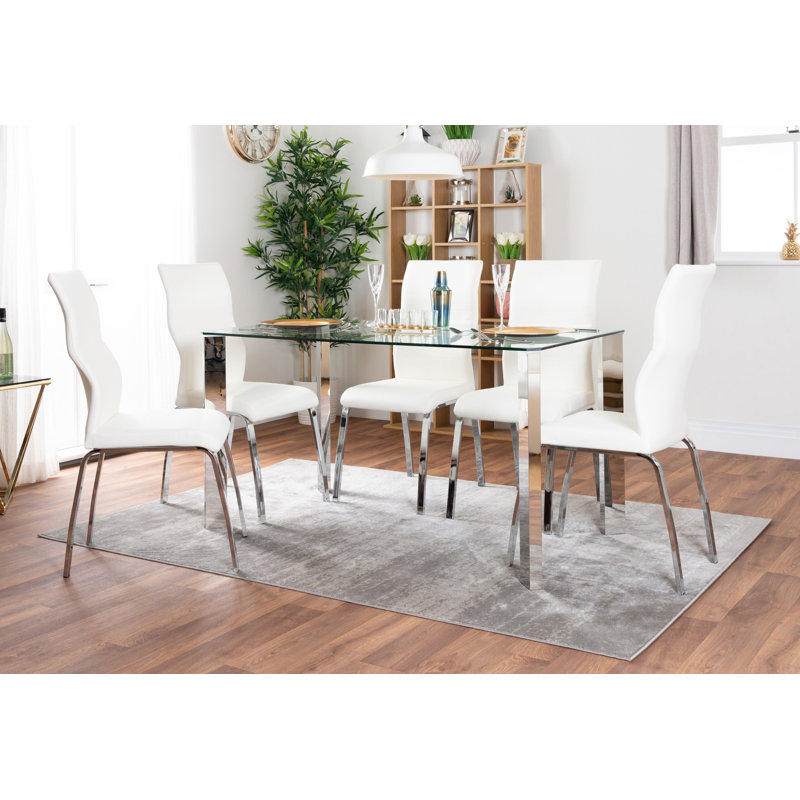 Edzard Dining Set with 6 Chairs, White