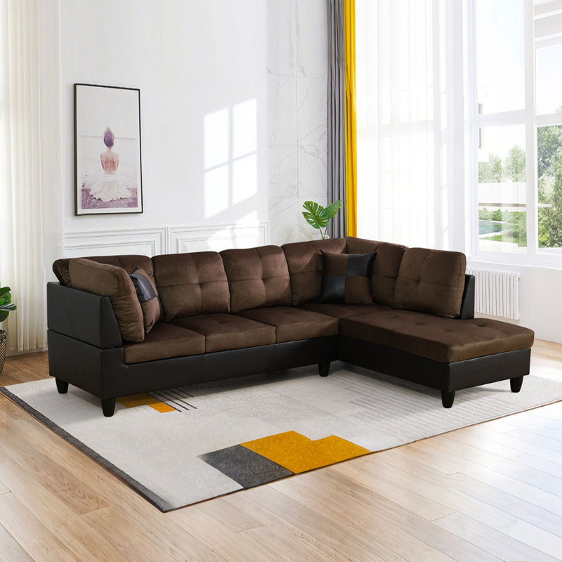 Corisande 2-Piece L Shaped Sectional Sofa & Chaise - Chocolate Brown/ Dark Brown - 2 Tone, Right Hand Facing