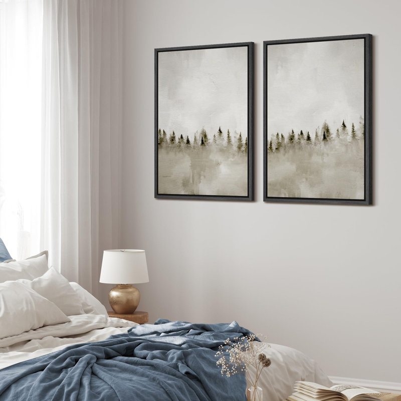 «Set Misty Pines Serene Forest Landscape», 2 pièces sur toile, H 24 po x l 16 po, Noir