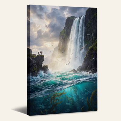 Waterfall and Turquoise Ocean Underwater Canvas Wall Art