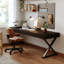 Black Rectangular Solid Wood + Iron with 3 drawers desk-832198696