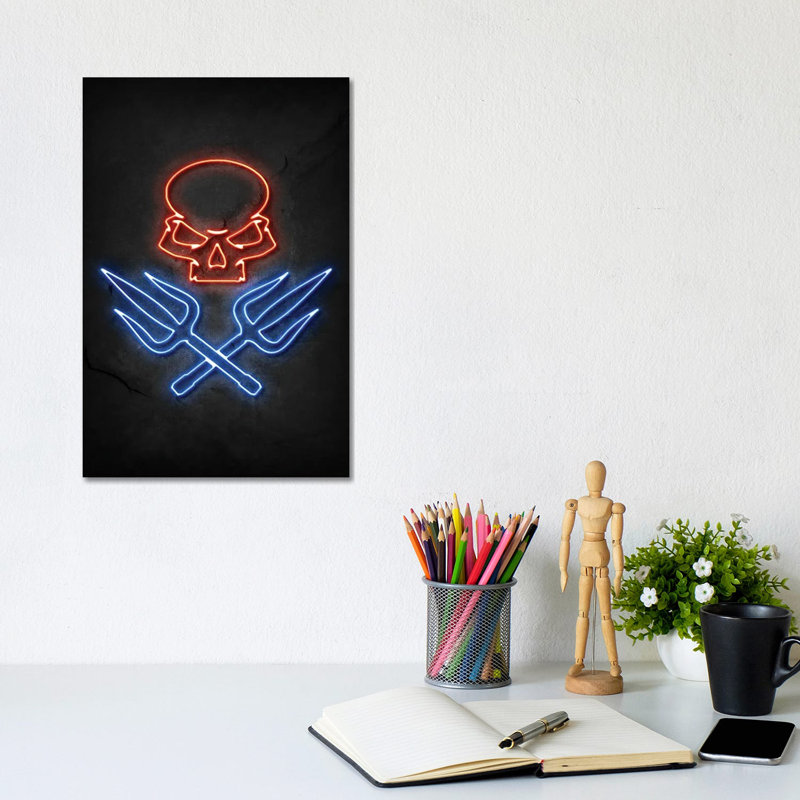 Skull And Swords Neon by Durro Art - Wrapped Canvas Print, 20.32 cm H x 30.48 cm W