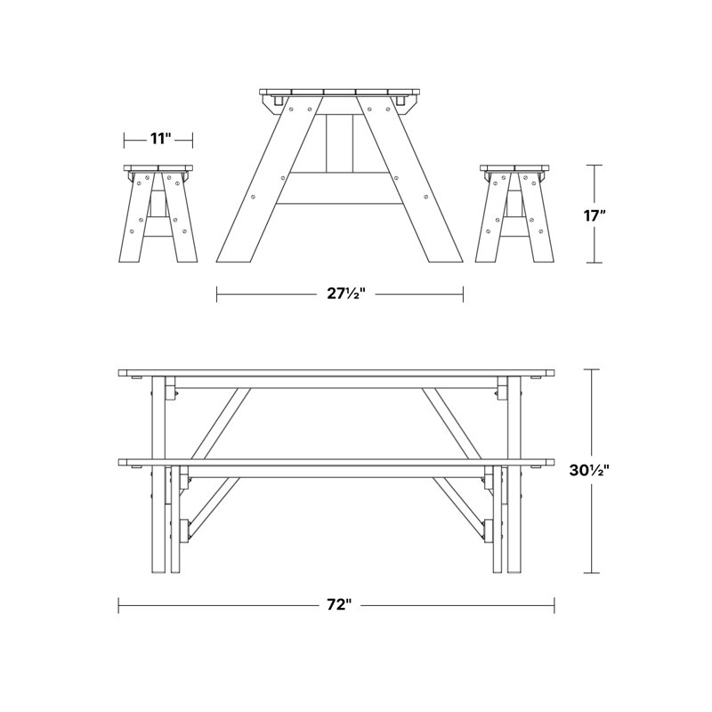Table de pique-nique 72 po avec bancs détachés Heritage, Gris foncé / Blanc