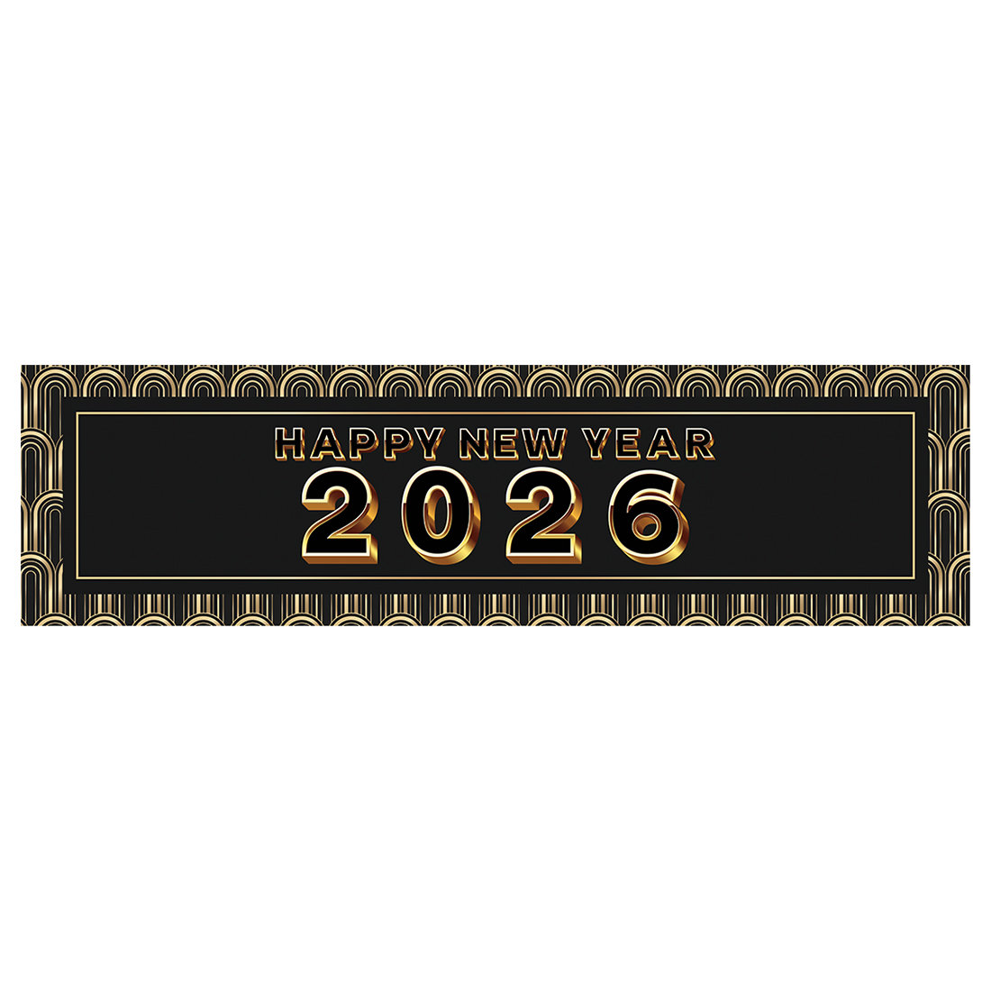 The Holiday Aisle® Happy New Year Banner 2024, Black And Gold Art Deco ...