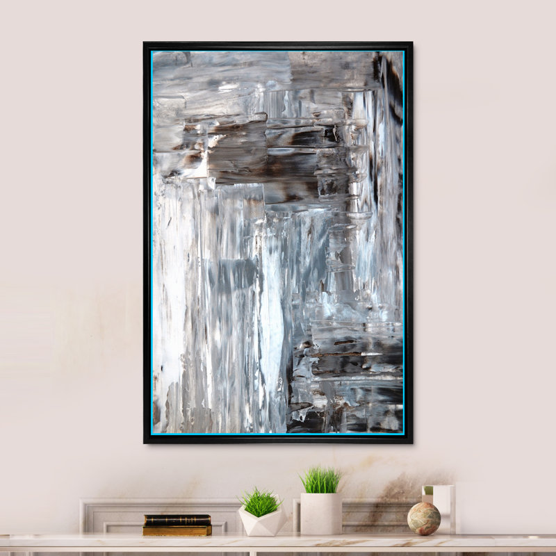 Art moderne gris et bleu II 2FL47797, Cadre noir, H 20 po x l 12 po x P 1 po