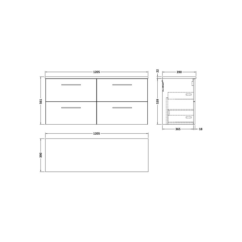 Arno 47.44cm Double Bathroom Vanity Base Only, Charcoal Black Woodgrain