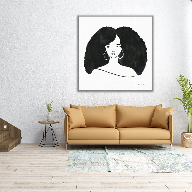«Afro Girl II Black and White», reproduction d'art sur toile, H 24 po x l 24 po