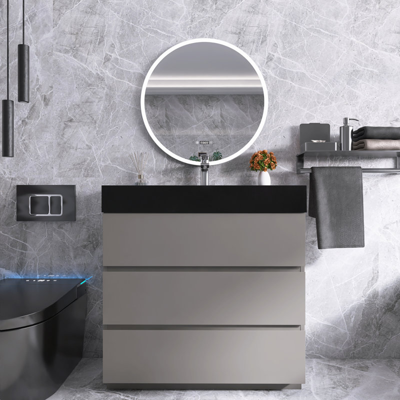 Angelinna 36" Freestanding Single Bathroom Vanity with Top, Black, Gray