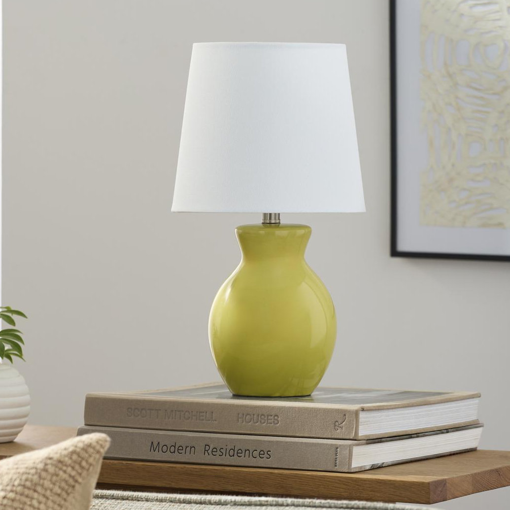 Momsen Drum Ceramic Table Lamp, Green, 15'' H X 8'' W X 8'' D