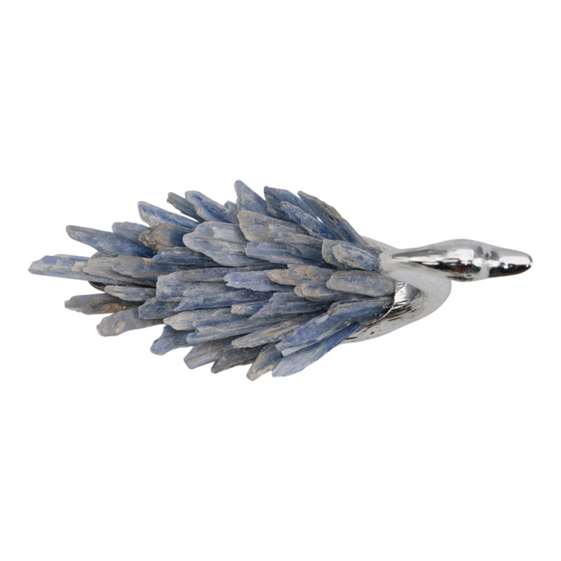 Sagebrook Home 6" Majesty Blue Kyanite Stone Sitting Metal Swan, 6.25" H x 7.75" W x 3" D