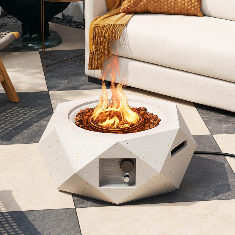 28" Hexagon Terrazzo Propane Gas Fire Pit With Stainless Steel Burner & Lava Rocks