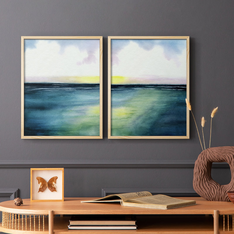 Impression encadrée Sherbet Sunset Diptych I-Premium - prête à être accrochée - aucun clou requis - aucun clou requis