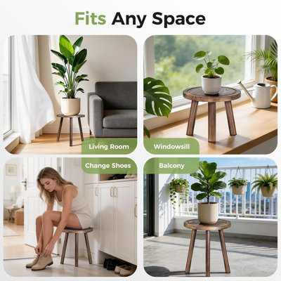 Paquet de 3 supports à plantes en bois de pin épaissi, porte-plantes de style Mid-Century moderne à plusieurs hauteurs, décoration intérieure résistante à l'eau pour le salon, le balcon et le bureau