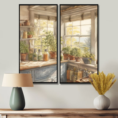 Old Farmhouse Kitchen I - Large Kitchen Canvas Wall Art 2 Pieces