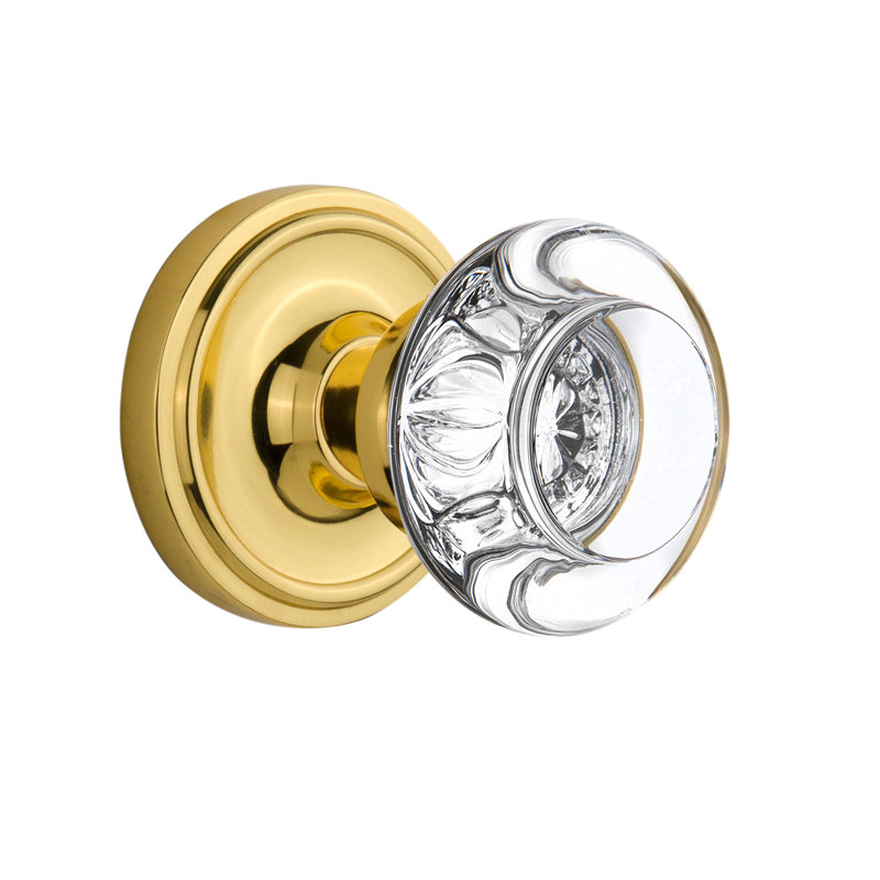 Bouton de porte à mortaise intérieure ronde avec rosette classic crystal, Laiton poli