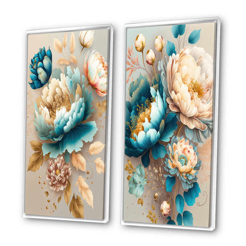 «Multi-Color Blooming Flowers», 2 pièces sur toile, Cadre blanc, H 40 po x l 40 po