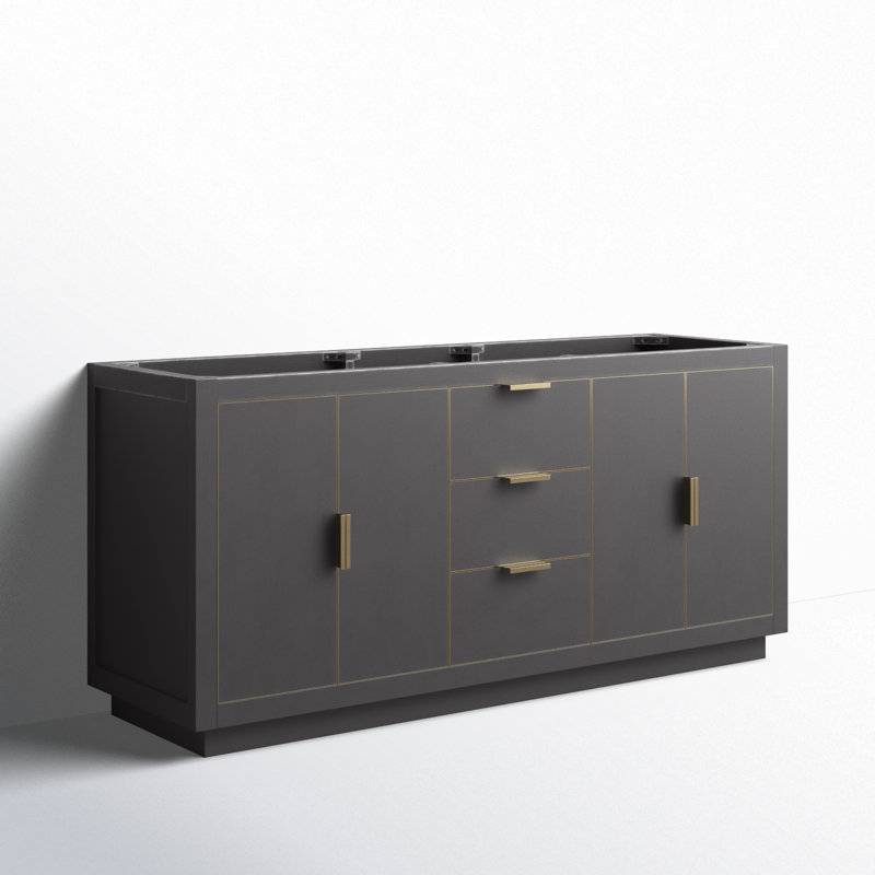Austen 72'' W Double Bathroom Vanity Base, Twilight Gray/Matte Gold