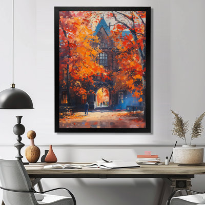 Red Yellow Autumn Campus College Chapel - College & University Buildings Wall Art Print