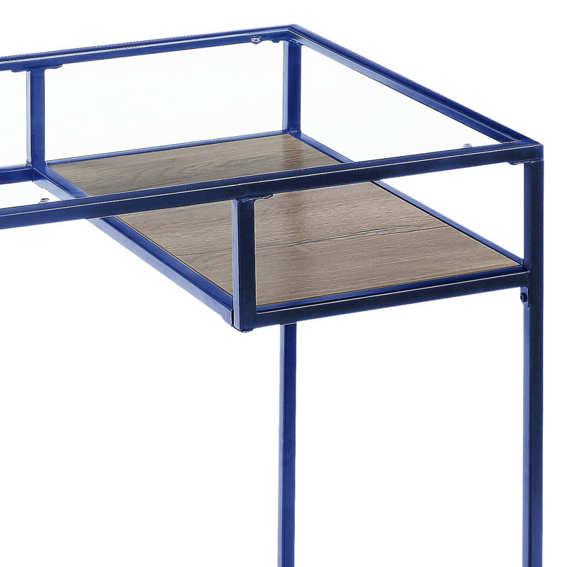 Plateau en verre et bureau Yasin, Bleu