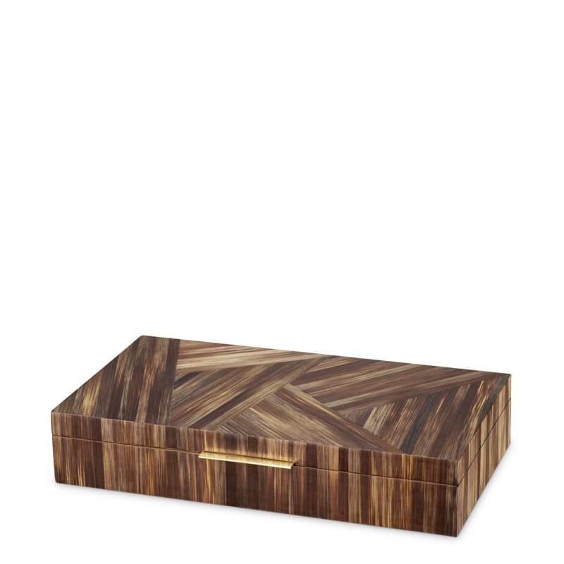 Harvard Wood Decorative Box, Straw Marquetry Brown