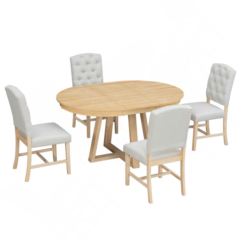 Ensemble de salle à manger rétro 5 pièces, table ronde avec rallonge l 16 po et 4 chaises rembourrées pour la salle à manger et le salon