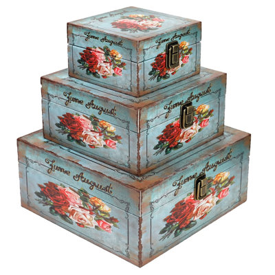 Wood Storage Box Set Of 3, Vintage Decorative Nesting Boxes Wooden Treasure Storage Crates With Latch, Home Decor Rustic Antique Boxes With Lid For Photos, Jewellery, Cash