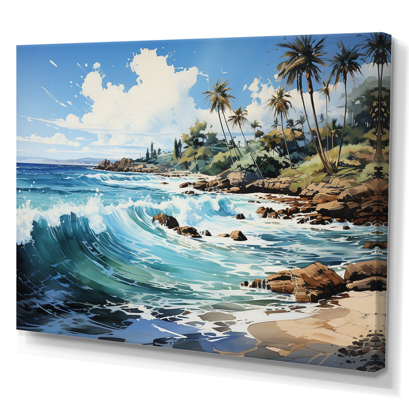 Palmier turquoise sur fond tropical, H 12 po x l 20 po x P 1 po, Toile tendue