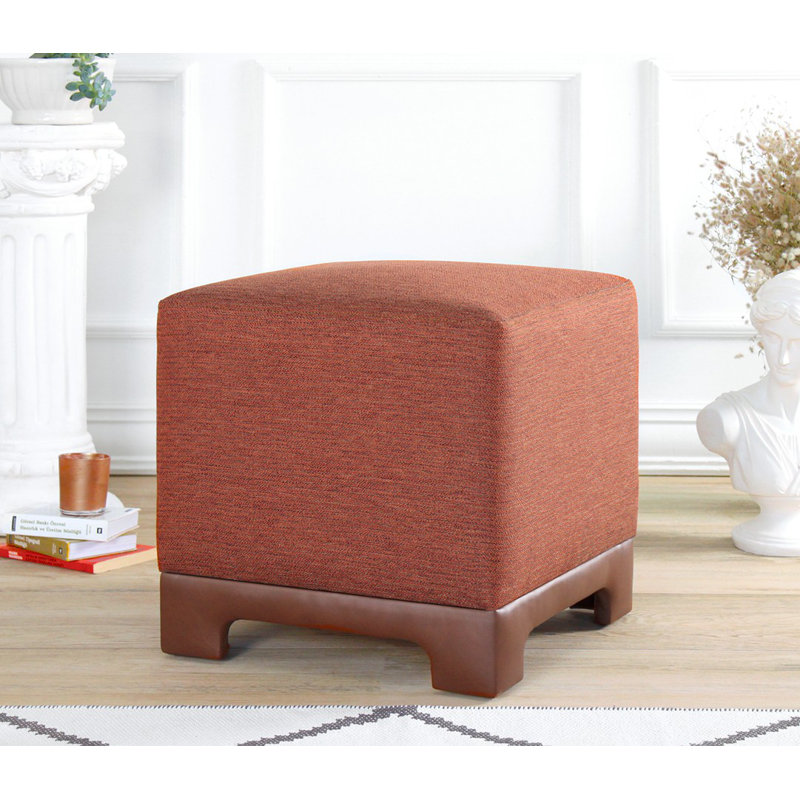 Pouf élégant avec tissu rouge, 19,7 po x 18,5 po x 19,7 po | Pieds 50% coton / 50% lin, 100% similicuir | 35 éponges orthopédiques 35 po, épaisseur 2,4 po | Parfait pour le salon et la chambre à coucher, confortable et polyvalent