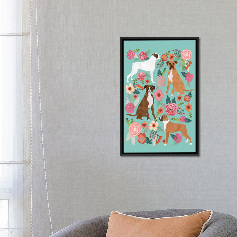 « boxer floral collage », impression sur toile tendue, H 26 po x l 18 po x P 1,5 po, Toile avec cadre noir, Pas de tapis