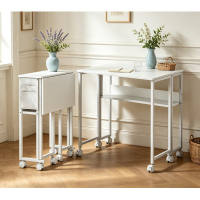 Bureau d'ordinateur pliable, avec sac de rangement, tablette et roulettes pour petits espaces, bureau à domicile