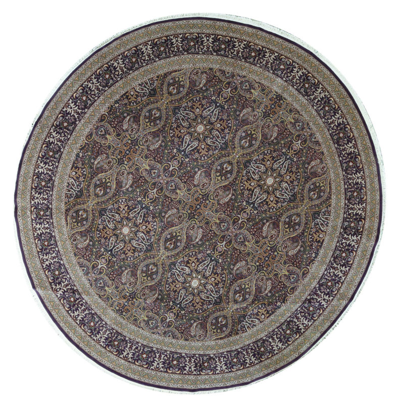 Wool Oriental Area Rug in Aubergine/Gray, Round 12'