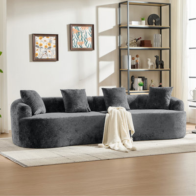 Curved Loveseat, Small Chenille Sofa With 3 Pillows, Deep Seat Couch For Apartment, Living Room, No Assembly Needed